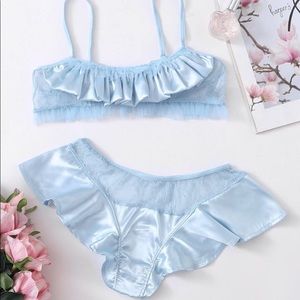 Baby blue satin lingerie set